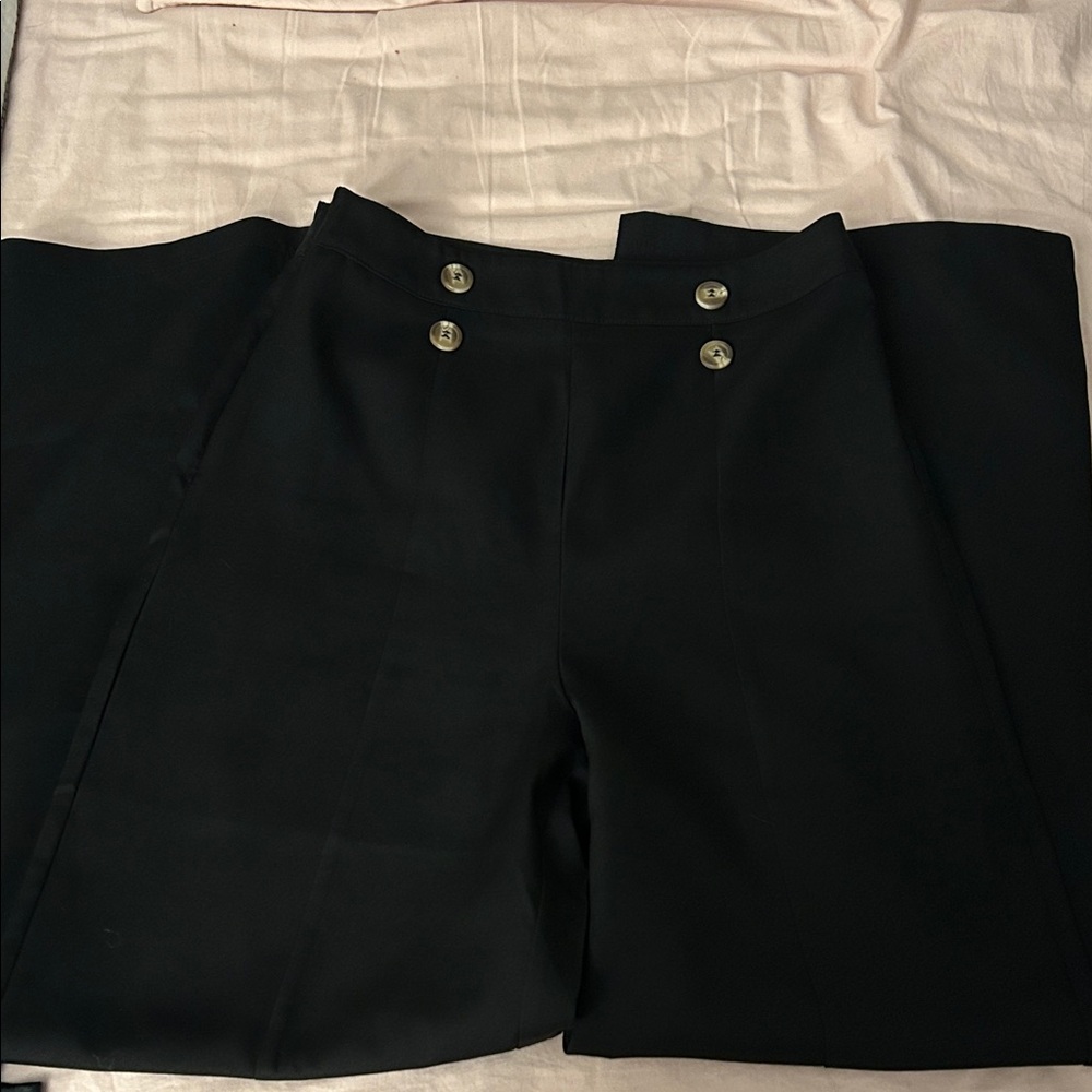 Black Wide-Leg Pants with Button Detail and front slit